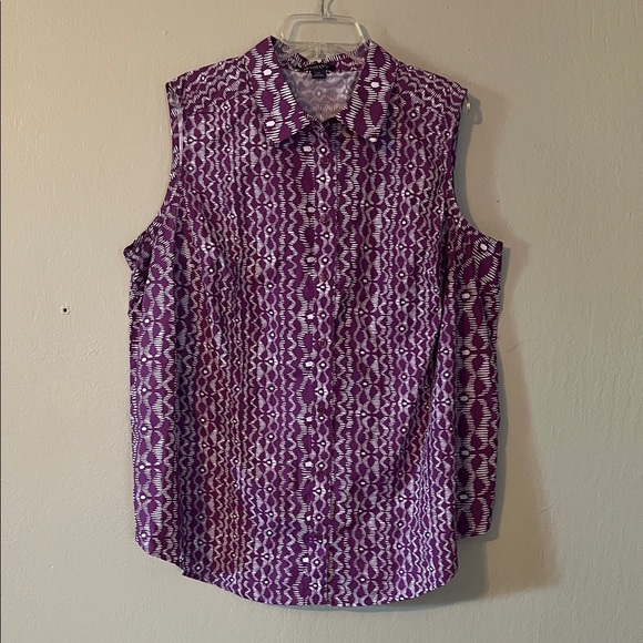 Roaman’s Purple Patterned Button-Up Blouse with Cardigan size 22W - Picture 4 of 16